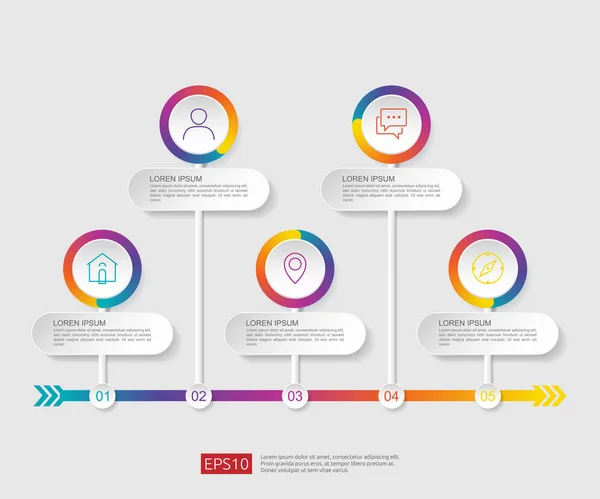 Infográfico Passos Modelo Design Linha Tempo Com Etiqueta Papel Círculos — Vetor de Stock