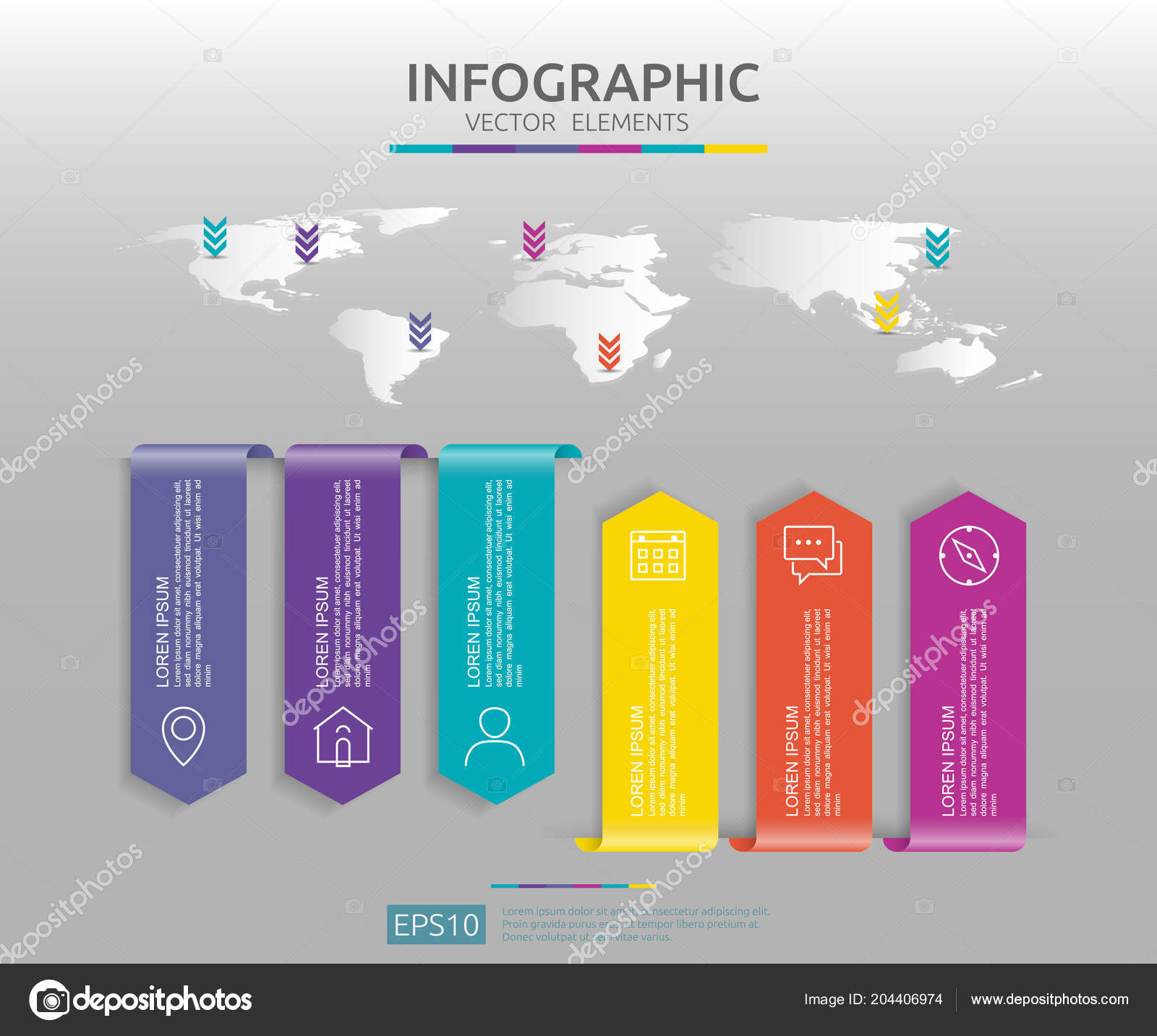 steps infographic timeline design template paper label world map