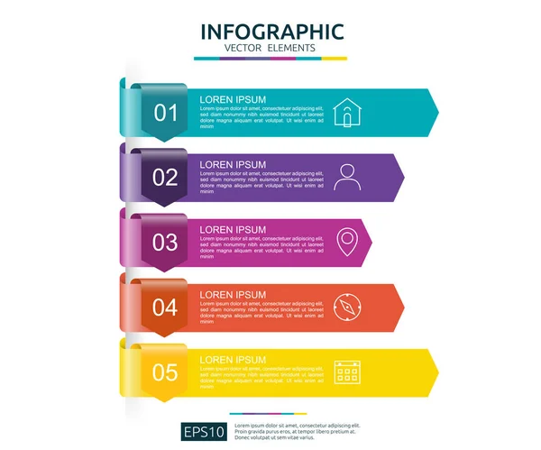 5 adım Infographic. zaman çizelgesi tasarım şablonu ile 3d ok kağıt öğesi. İş kavramı ile seçme hakkı. İçerik, diyagram, akış şeması, adımları, parçalar, iş akışı düzen, grafik için.