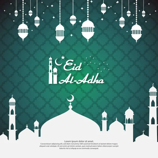 Аль Адха Мубарак Ислам Дизайн Поздравительной Открытки Куполом Мечети Висячий — стоковый вектор
