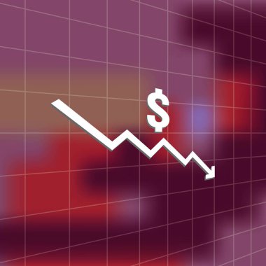 Doları para görüntü arka planı olan simge simge düşmek. ok düşüş ekonomi damla germe. İş kayıp kriz azaltmak. maliyet azaltma iflas simgesi. vektör çizim.