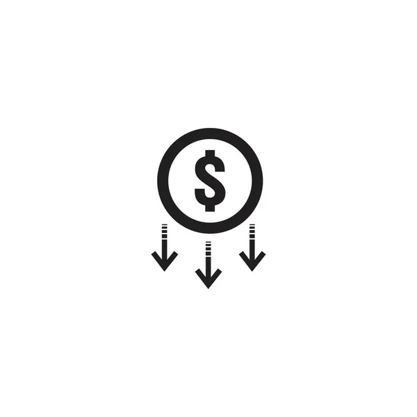 Ikona Šipky Snížení Dolar Peníze Padají Symbol Protahovací Rostoucí Pokles — Stockový vektor