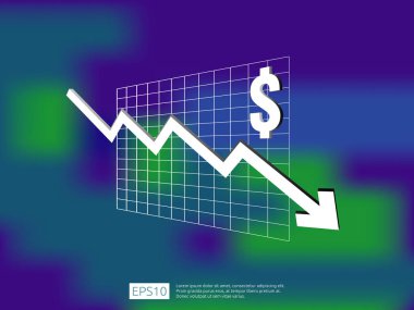 Doları para görüntü arka planı olan simge düşmek. ok düşüş ekonomi damla germe. İş kaybı kriz illüstrasyon azaltın. maliyet azaltma iflas vektör.