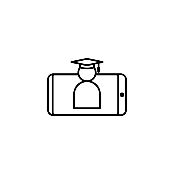 电子学习线图标 网上网络教育的象征 智能手机屏幕上的毕业帽 毕业生商业标志 网站徽标 移动应用程序 孤立向量插图 — 图库矢量图片