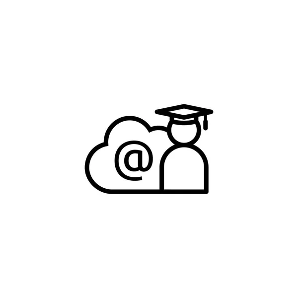 电子学习线图标 网上网络教育的象征 具有云概念的毕业帽 数字研究生业务标志 网站徽标 移动应用程序 孤立向量插图 — 图库矢量图片