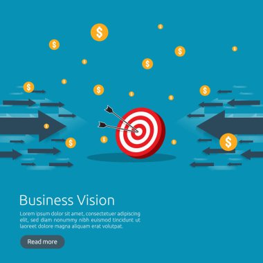 Business vision strategy concept. arrow to achievement goal target. financial success analysis. successful investment income profit. banner flat style vector illustration clipart