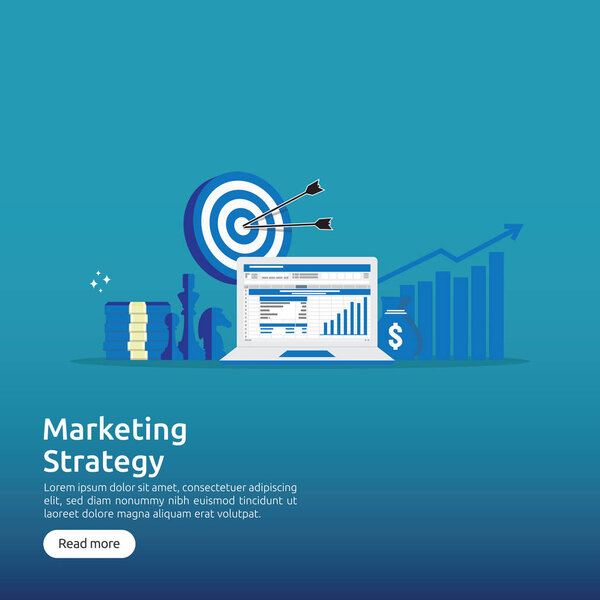 таблица стратегии бизнес-маркетинга на экране. аудит финансового анализа с графиками. Окупаемость инвестиций в концепцию ROI. увеличить прибыль, увеличиваясь. иллюстрация шаблона баннера
