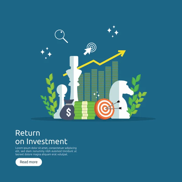 Investeringen Roi Groei Financiën Bedrijfsconcept Retourneren Verhoog Winst Uitrekkende Oprijzen — Stockvector