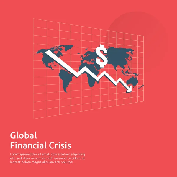 Concepto Crisis Financiera Empresarial Dinero Cae Con Símbolo Disminución Flecha — Archivo Imágenes Vectoriales