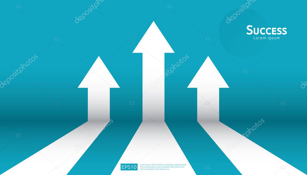 business arrow target direction concept to success. Finance growth vision stretching rising up. banner flat style vector illustration. Return on investment ROI. chart increase profit