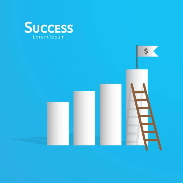 Geschäftskonzept des Erfolgs mit Treppe und Zielflagge an der Spitze. Finanzierung erfolgreicher Vision Ziel. Wachstum nach oben. flache Darstellung von Führung und talentiertem Arbeitgeber — Stockvektor