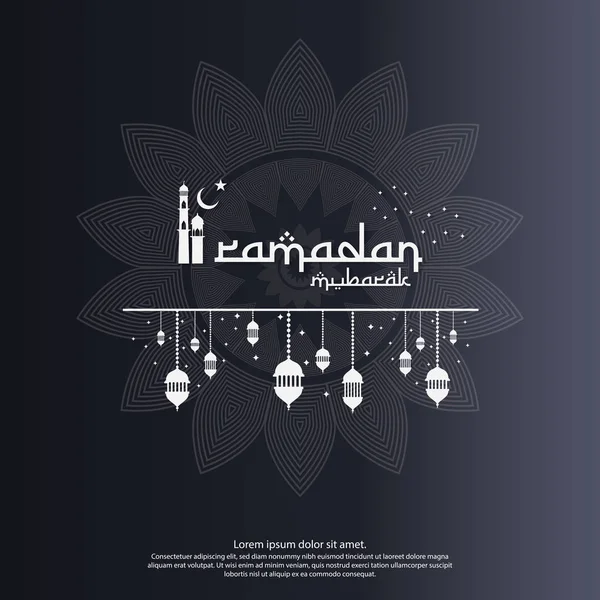 Islamic design concept. abstract mandala with pattern ornament and lantern element. Ramadan Kareem or Eid Mubarak greeting. invitation Banner or Card Background Vector illustration — Stock Vector