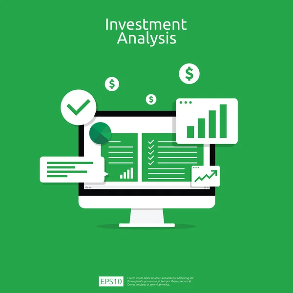 Feuille de calcul à plat sur écran d'ordinateur. Rapport de comptabilité financière ou concept d'entreprise d'analyse des investissements. choses de bureau pour la planification et la comptabilité, la vérification, la gestion de projet, le marketing, la recherche — Image vectorielle