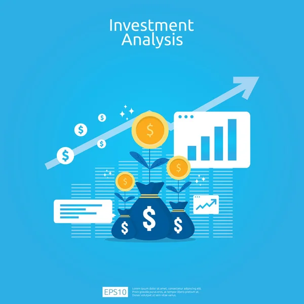 Financiële investeringen analyse concept voor business marketing strategie banner. Rendement op investeringen Roi visie met graph-grafiek. Verhoog winst uitrekkende oprijzen. ontwerp van de vlakke stijl van de banner. — Stockvector