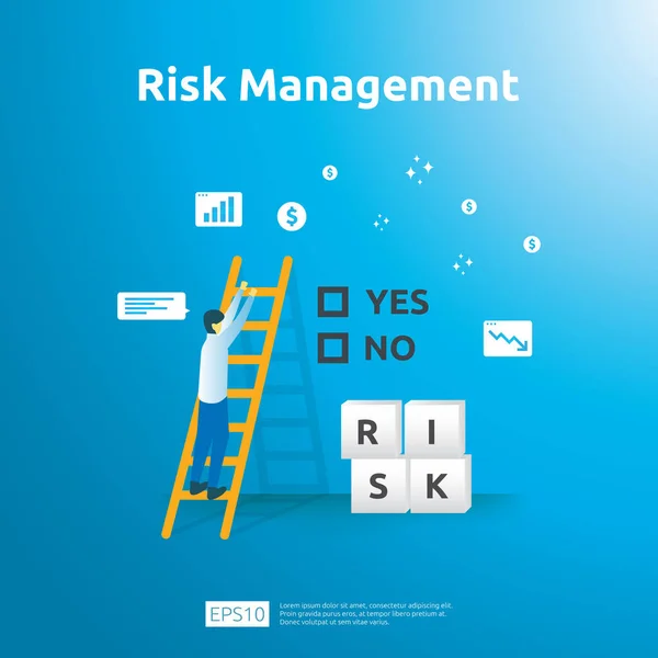 Gestão de riscos e identificação financeira. avaliação e desafio nos negócios prevenir proteger. conceito de análise de desempenho da empresa. Idéia de negócio e mercado em design plano ilustração vetorial — Vetor de Stock