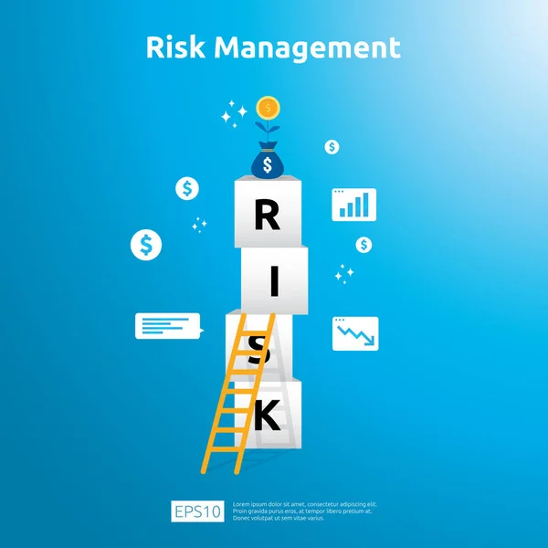 Kockázatkezelés és pénzügyi azonosító. és kihívás az üzleti életben, megelőzve a védelmet. vállalati teljesítményelemzés koncepcióját. Ötlet az üzleti és piaci lapos Design vektoros illusztráció — Stock Vector