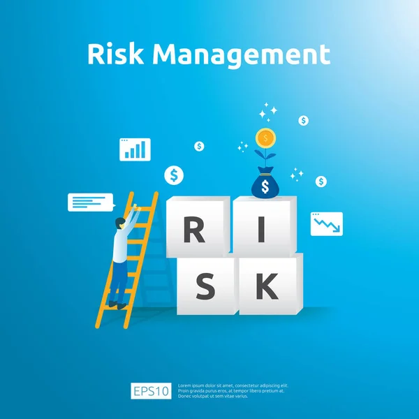 Risk Yönetimi ve finansal tanımlama. değerlendirmek ve iş meydan okumak korumayı engeller. şirket performans analizi konsepti. Düz tasarım vektör illüstrasyon iş ve pazar fikri — Stok Vektör