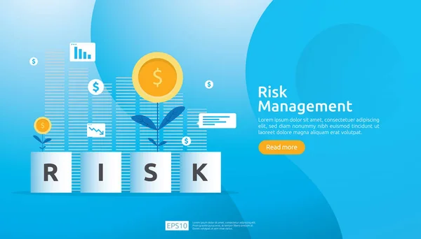 リスク管理と財務識別ビジネスにおける評価と挑戦は保護を妨げる。会社の業績分析の概念。バナーやランディングページのデザインのためのビジネスと市場のアイデア. — ストックベクタ