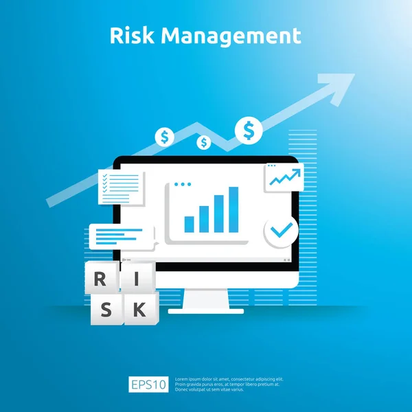 위험 관리 및 재무 식별. 평가하고 비즈니스에 도전은 보호를 방지합니다. 회사 성과 분석 개념. 배너 또는 랜딩 페이지 디자인에 대한 비즈니스 및 시장의 아이디어. — 스톡 벡터