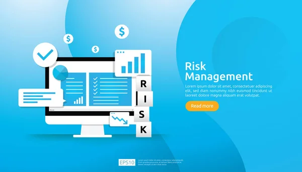 リスク管理と財務識別ビジネスにおける評価と挑戦は保護を妨げる。会社の業績分析の概念。バナーやランディングページのデザインのためのビジネスと市場のアイデア. — ストックベクタ