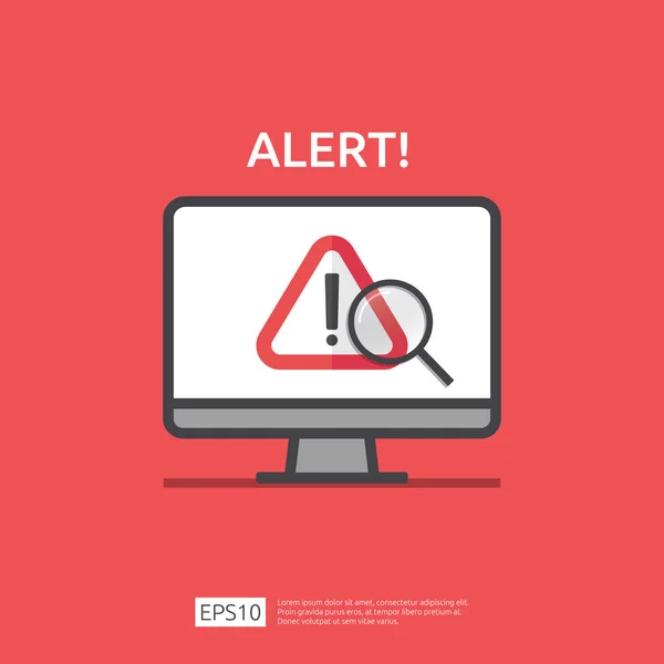 attention warning attacker alert sign with exclamation mark on computer monitor screen. beware alertness of internet danger symbol icon. Security VPN protection Concept. vector illustration..