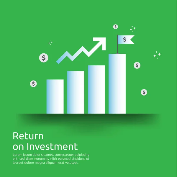 Business growth graph and arrows chart increase to success. Return on investment ROI or increase profit concept. Finance stretching rising up. Financial analysis for marketing strategy banner. — Stock Vector