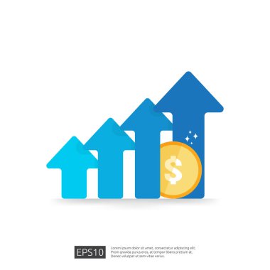 gelir maaş dolar oranı artış istatistik. iş kar büyüme marjı gelir. Ok ile yatırım Roi kavramı nın getiri finans performansı. maliyet satış simgesi düz stil vektör illüstrasyon