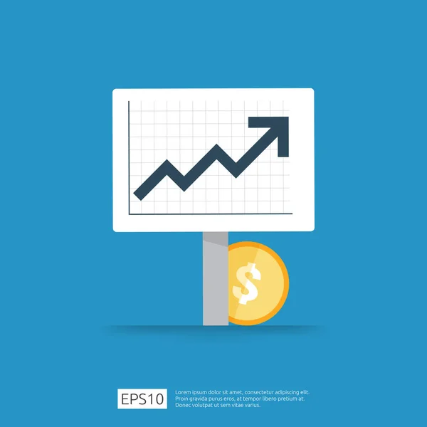 Income salary dollar rate increase statistic. business profit growth margin revenue. Finance performance of return on investment ROI concept with arrow. cost sale icon flat style vector illustration — Stock Vector