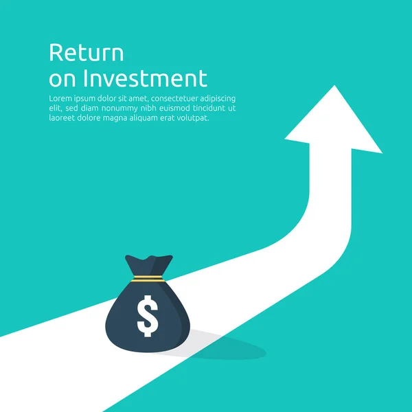 Revenu salaire dollar taux augmentation statistique. marge de croissance des bénéfices des entreprises. Finance performance du retour sur investissement ROI concept avec flèche. coût vente icône plat style vectoriel illustration — Image vectorielle