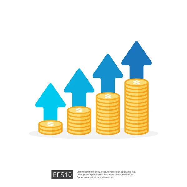 income salary dollar rate increase statistic. business profit growth margin revenue. Finance performance of return on investment ROI concept with arrow. cost sale icon flat style vector illustration