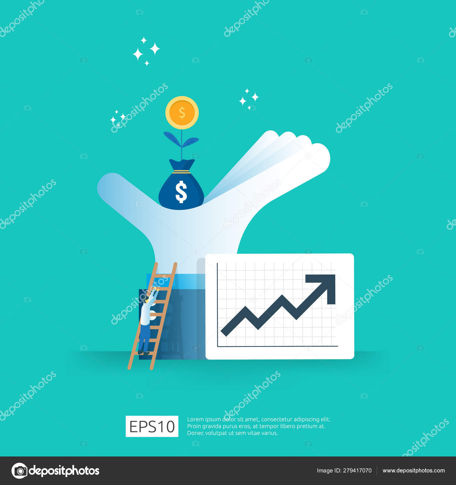Finance performance of return on investment ROI concept with arrow ...