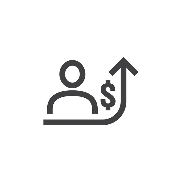 Ikona zvýšení platu zaměstnance na bílém pozadí s lidmi, šipka nahoru a symbol dolarového peněz. vyvolat koncept výnosových obchodních nákladů. růst investic nebo zvyšující se ceny vektorová ilustrace — Stockový vektor