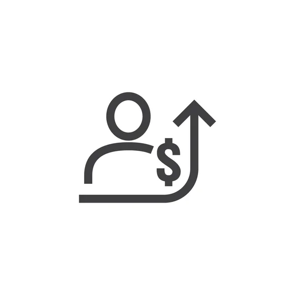 Icono de aumento de salario de los empleados en el fondo blanco con la gente, flecha hacia arriba gráfico y símbolo de dinero en dólares. aumentar los ingresos concepto de costos de negocio. crecimiento de la inversión o aumento de precios vector ilustración — Archivo Imágenes Vectoriales