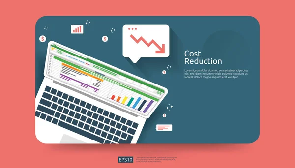 Arrow ökning för kostnads reduktions koncept. företagsledning vid förlorad kris och konkurs situation. finansiella kostnader och resultatförbättring illustration för banner eller bakgrund vektor mall. — Stock vektor