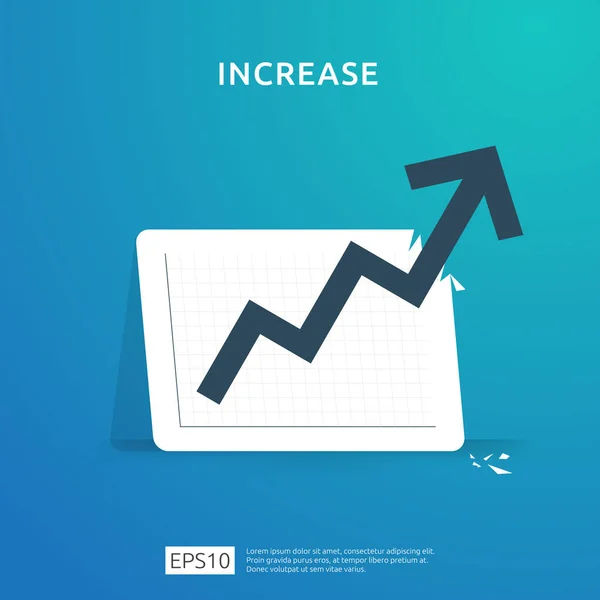 Aumente o gráfico estatístico da seta para o lucro do negócio ou o crescimento da renda salarial. Gráfico de desempenho financeiro do retorno sobre o conceito de investimento ROI. ilustração vetorial de estilo plano . — Vetor de Stock