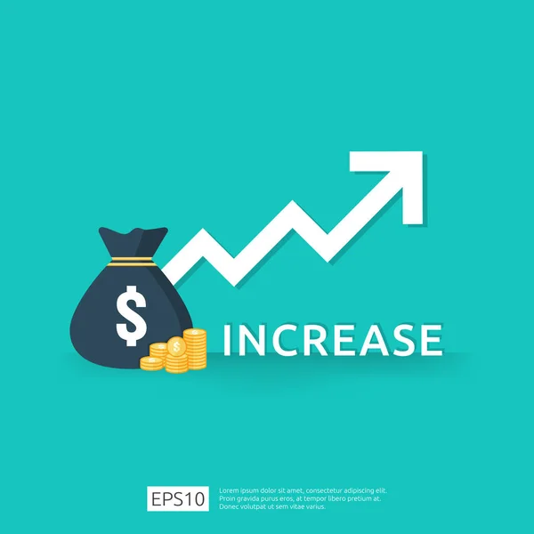 Financia el rendimiento del concepto de retorno de la inversión con flecha. aumento de la tasa salarial. negocio beneficio crecimiento margen de ingresos. icono de venta de costos. dólar símbolo plano estilo vector ilustración — Archivo Imágenes Vectoriales