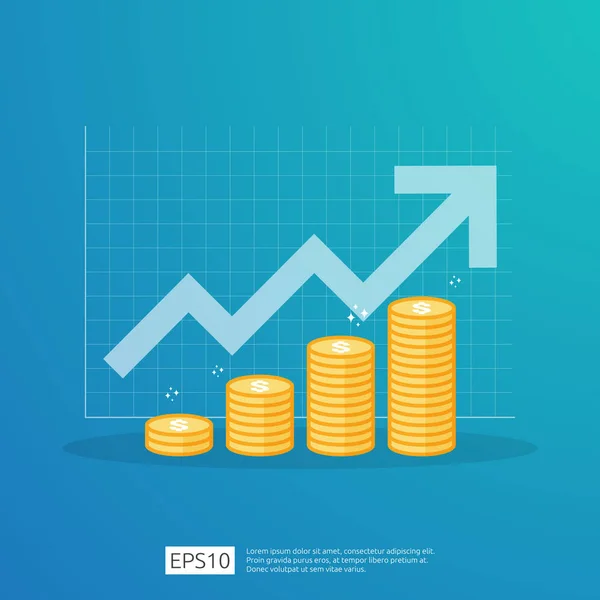 Finance performance of return on investment ROI concept with arrow. income salary rate increase. business profit growth margin revenue. cost sale icon. dollar symbol flat style vector illustration