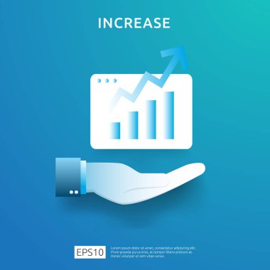 eldeki iş grafiği. gelir maaş oranı artışı. grafik büyüme marjı gelir. Ok elemanı ile yatırım Roi kavramı nın getiri finans performansı. düz stil tasarım vektör illüstrasyon.