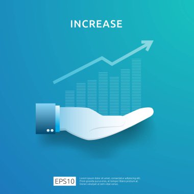 eldeki iş grafiği. gelir maaş oranı artışı. grafik büyüme marjı gelir. Ok elemanı ile yatırım Roi kavramı nın getiri finans performansı. düz stil tasarım vektör illüstrasyon.