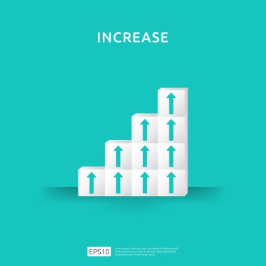 Büyüme iş istifleme bloğu ile kavramı artırmak. başarı süreci için vektör illüstrasyon kadar ok ile adım merdiven merdiven, artış gelir maaş oranı, yatırım Roi getirisi finans performansı.