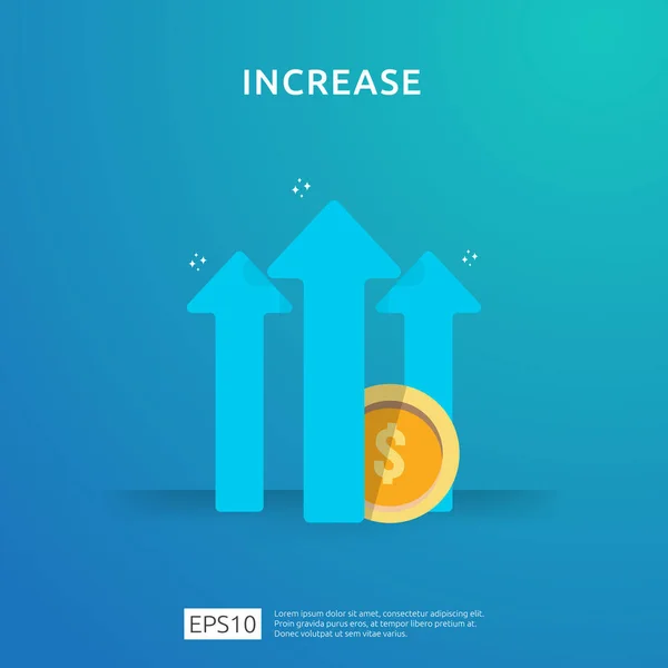 Aumento da taxa salarial de renda. Financiar o desempenho do conceito de retorno sobre o investimento ROI com seta. lucro comercial receita de margem de crescimento. ícone de venda de custo. dólar símbolo estilo plano vetor ilustração — Vetor de Stock