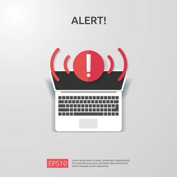 attention warning attacker alert sign with exclamation mark. beware alertness of internet danger symbol. shield line icon for VPN. Technology cyber security protection concept. vector illustration.