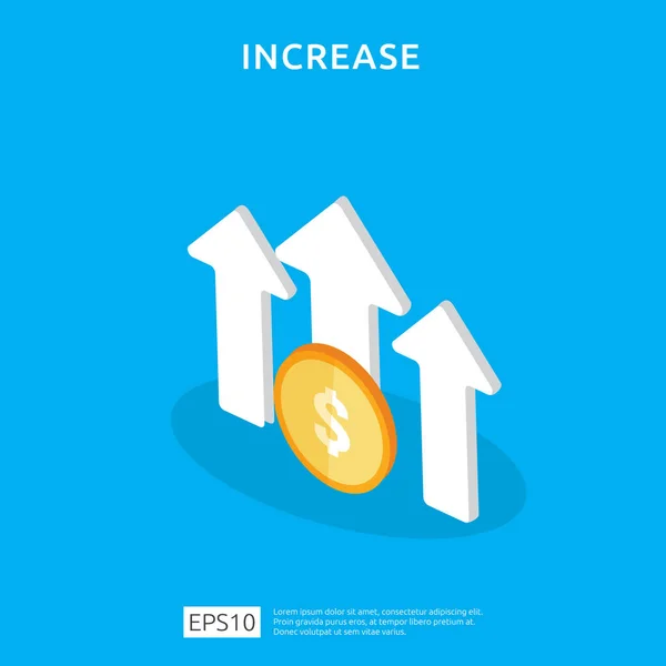 Aumento de la tasa salarial. gráfico de negocios ingresos por margen de crecimiento gráfico. Financia el rendimiento del concepto de retorno de la inversión con elemento de flecha. diseño plano diseño vector ilustración — Archivo Imágenes Vectoriales