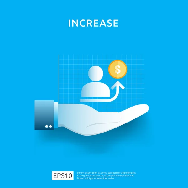 Gráfico de negócios na mão. aumento da taxa salarial de renda. receita de margem de crescimento gráfico. Financiar o desempenho do conceito de retorno sobre o investimento ROI com elemento seta. ilustração vetorial de design de estilo plano — Vetor de Stock