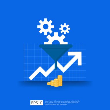 huni, para ve grafik nesnesi öğesi ile filtre kavramının bilgi veri toplama. iş stratejisi kavramı için dijital pazarlama analizi. Düz Tasarım Vektör İllüstrasyon