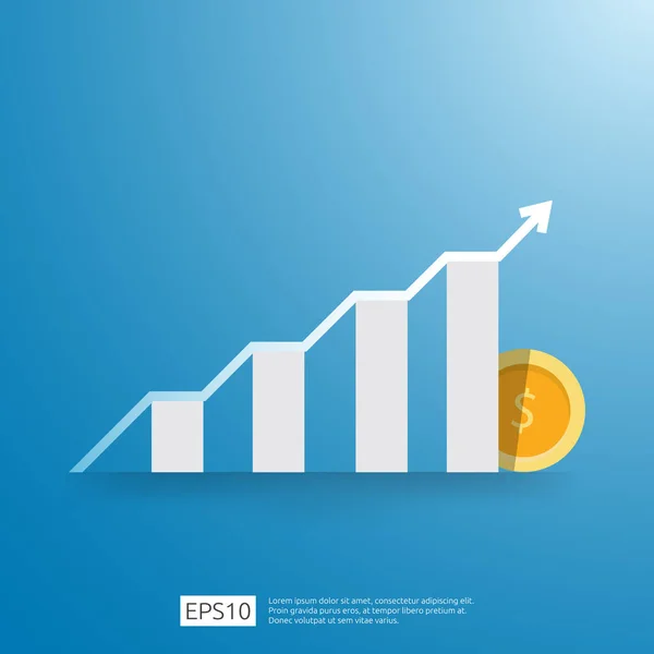 Företag growup diagram bar med pilriktning. Finans tillväxt vision sträcker stigande upp. Avkastning på investeringen ROI. öka vinstmarginal intäkts konceptet till framgång Flat stil vektor illustration. — Stock vektor