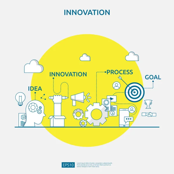 Brainstormen innovatie idee proces en creatief denken concept met gloeilamp voor het opstarten van business project. illustratie voor web landing page, banner, presentatie, sociale media, print — Stockvector