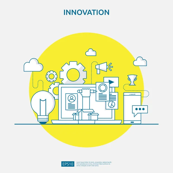 Brainstorming innovation idea process and creative thinking concept with light bulb lamp for start up business project. illustration for web landing page, banner, presentation, social media, print — Stock Vector