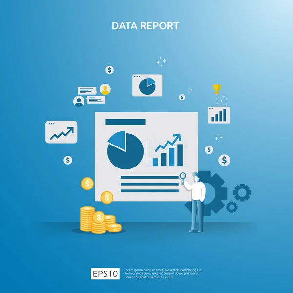 Dados gráficos digitais para análise de SEO e estratégico com caráter. informação estatística, relatório de auditoria financeira documento, marketing research for business management concept. ilustração vetorial — Vetor de Stock