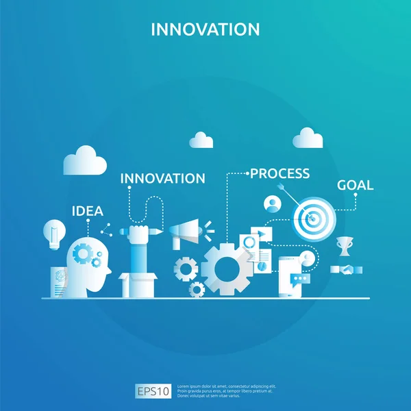 Brainstorming inovace nápad proces a kreativní myšlení koncept s žárovky lampy pro zahájení podnikatelského projektu. ilustrace pro webovou stránku, banner, prezentace, sociální média, tisk — Stockový vektor